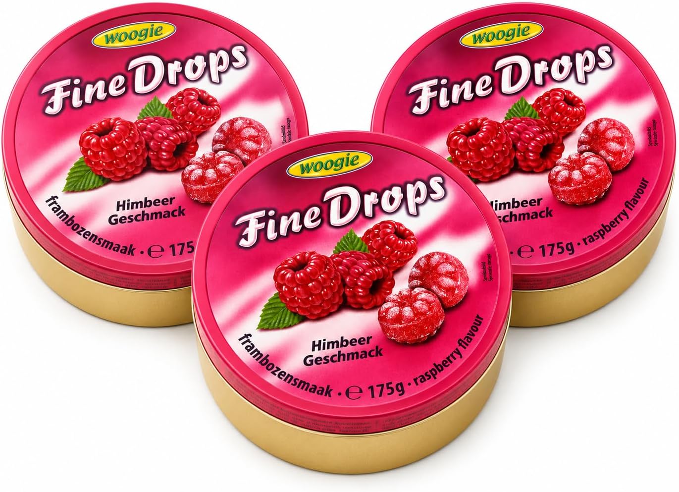 Woogie, German Fine Drops Sanded Raspberry Candy 175gr tin (Himbeergeschmack) (3 pcs)