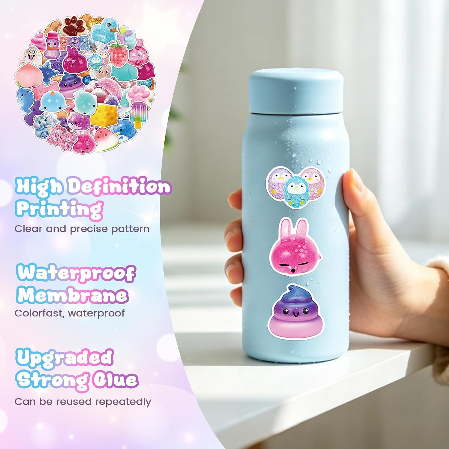 50CPS Squishy Stickers,Squishy Birthday Decorations,Vinyl Dumpling Stickers