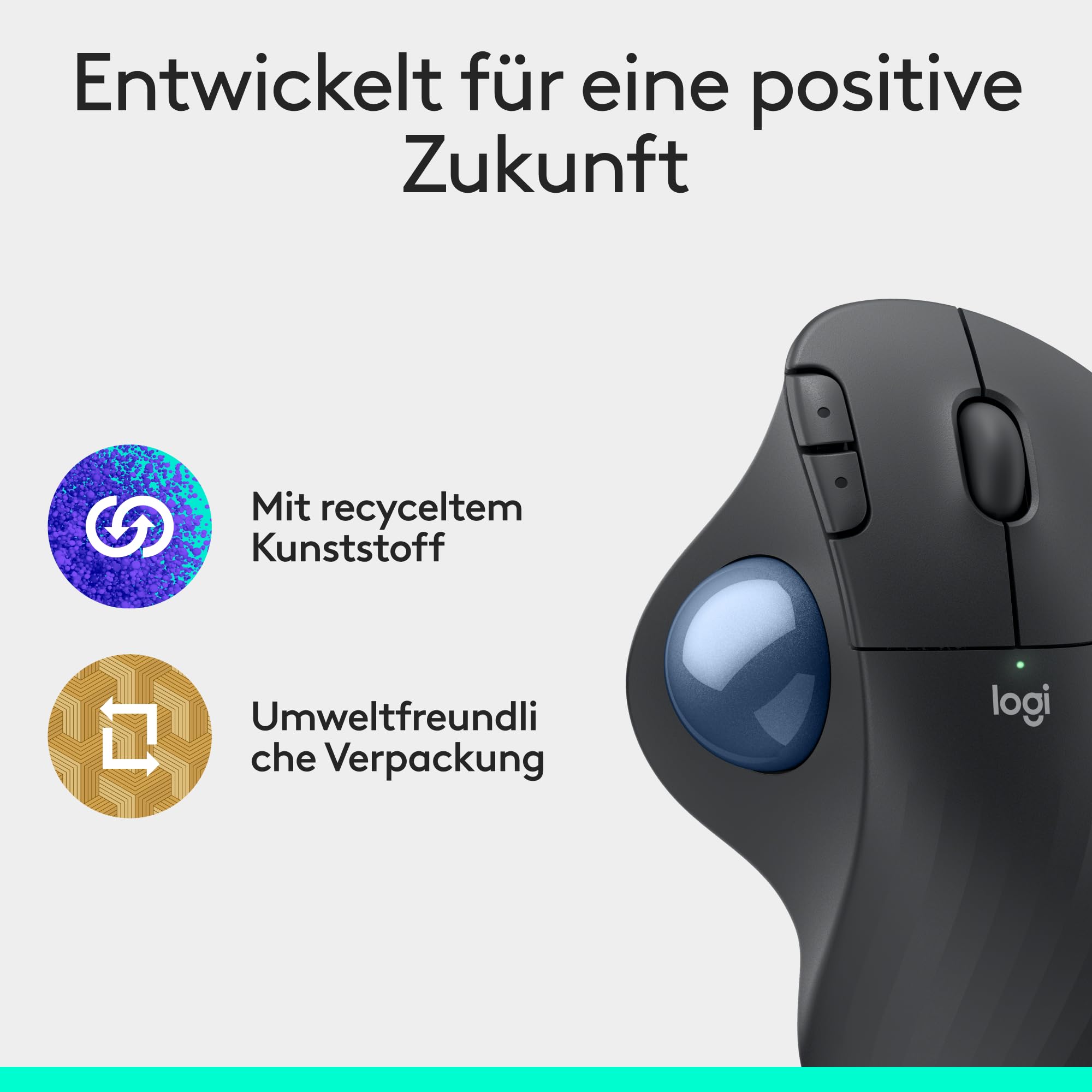 Logitech Ergo M575S kabellose Trackball-Maus, kabellose ergonomische Maus mit Bluetooth und verschlüsseltem Dongle, komfortable Daumensteuerung, für PC/Mac - Grafit