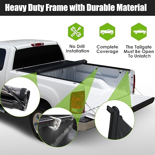 Miniatura 6 de UERST Cubierta tonneau suave enrollable de 5.7 pies compatible con Ram 1500 2009-2022, fundas suaves para caja de camioneta Tonneau, piezas de