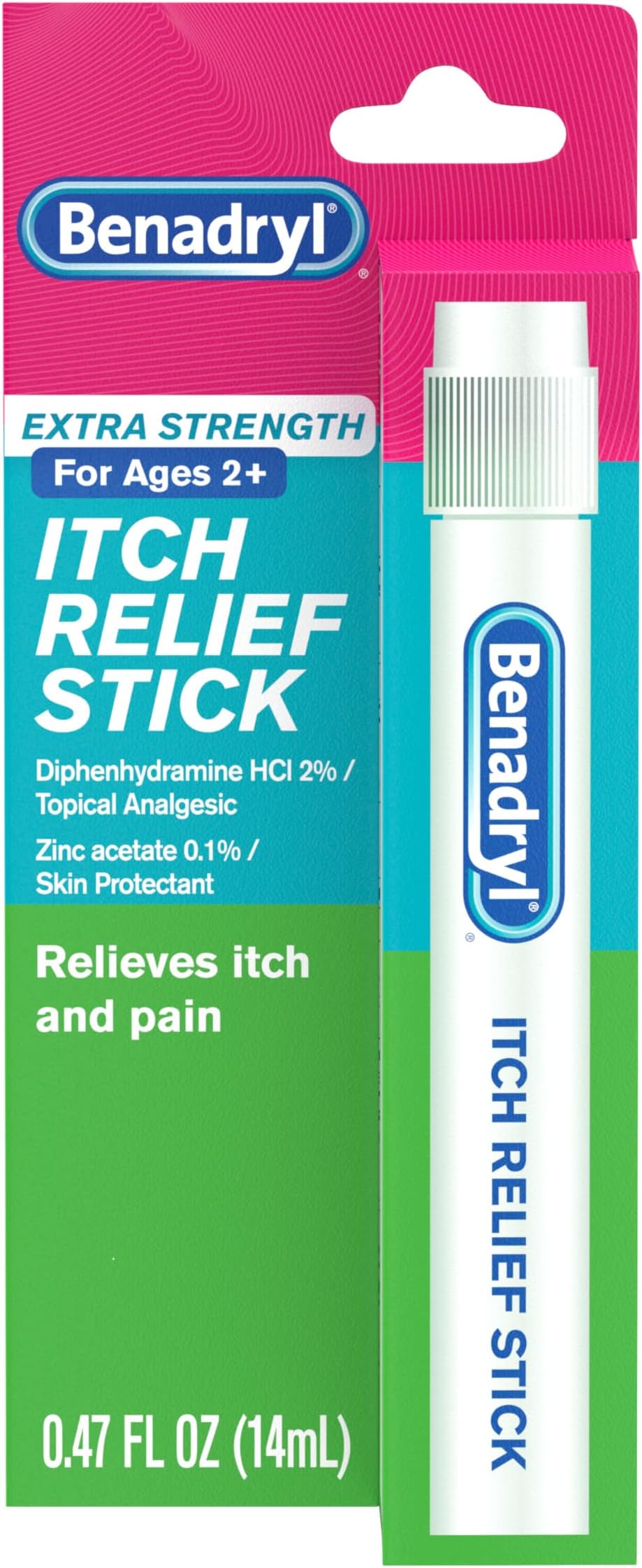Benadryl Extra Strength Anti-Itch Relief Stick, Bug Bite Itch Relief, Diphenhydramine HCl Topical Analgesic & Zinc Acetate Skin Protectant, Great for Camping Essentials, 0.47 fl oz
