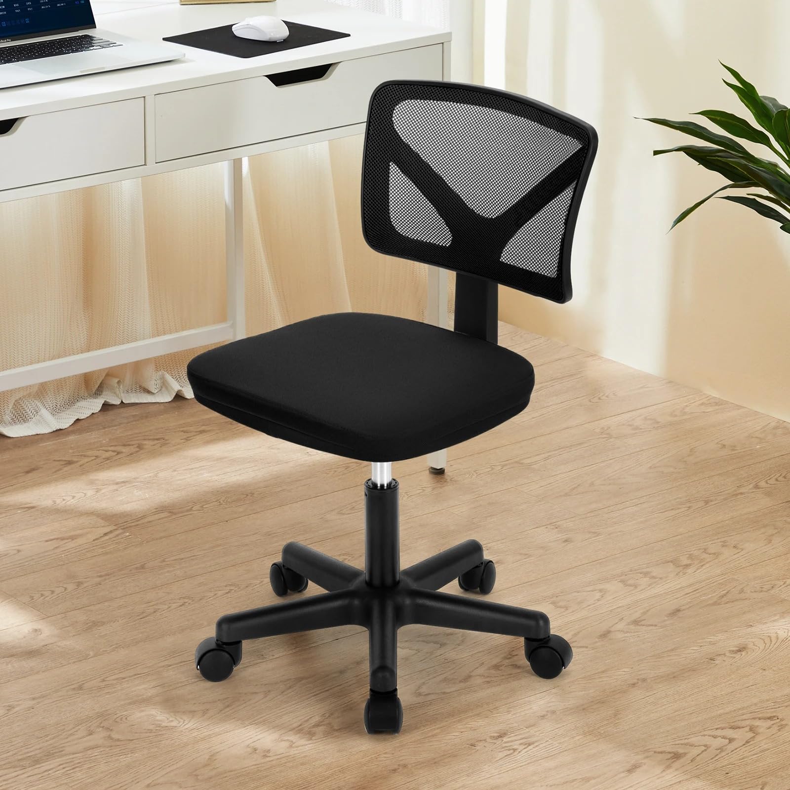 Mesh Office Chair with Lumbar Support Armless Low Back Computer Chair with Wheels Adjustable Height 360 Swivel Ergonomic