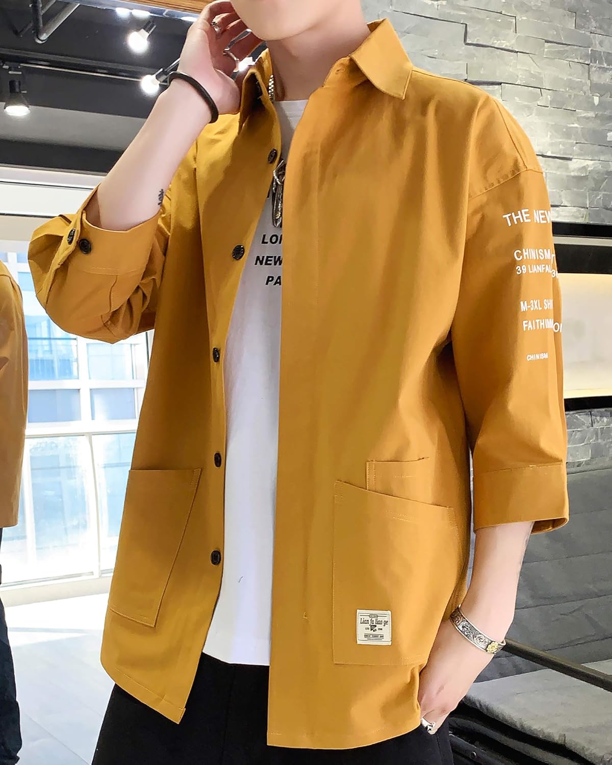 [Amyni] 夏服 シャツ メンズ 七分袖 長袖 吸汗速乾 通気性 汗染み防止 快適な 軽い 柔らかい かっこいい ワイシャツ カジュアル シンプル オシャレ 春夏秋冬服 対応