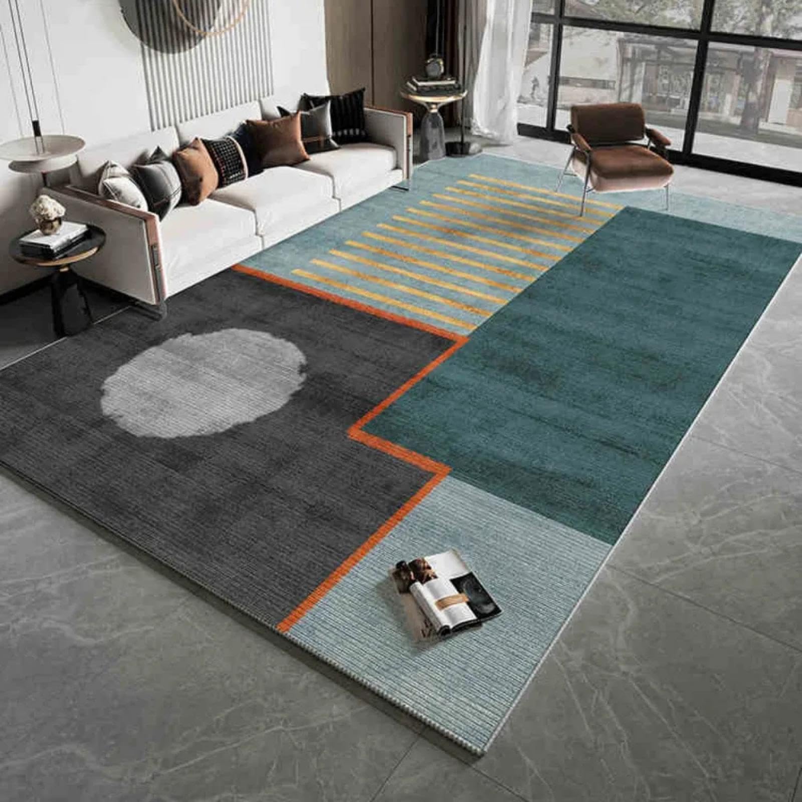 Tapis géométrique chambre américain grand tapis de sol frais lavable pour salon moderne