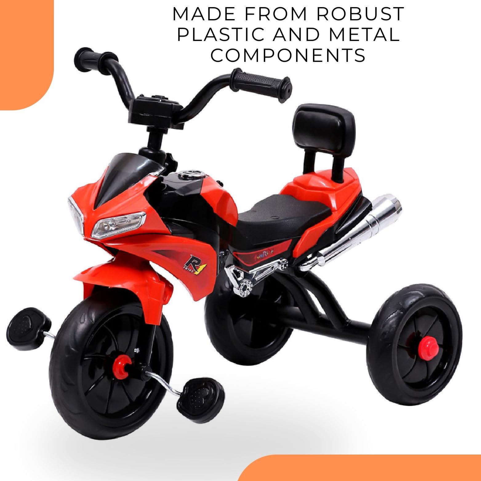 eHomeKart FunRide R1 Kids Tricycle - Front Headlight and Musical - 2 Years to 5 Years - Trike for Indoor and Outdoor - Up to 30 Kgs - Made in India (Red) 3