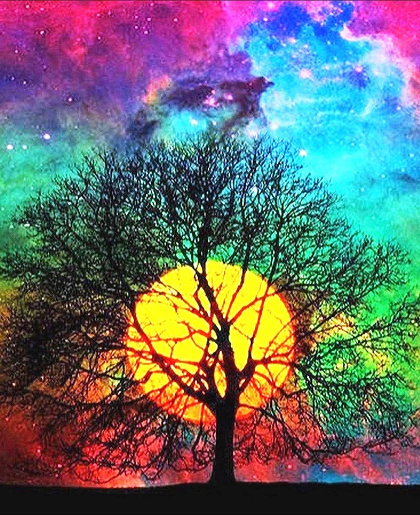 Awesocrafts Tree Cross Stitch Stamped Kits Full Moon Halloween Easy Patterns Cross Stitching Embroidery Needlework Kit Supplies (Tree)