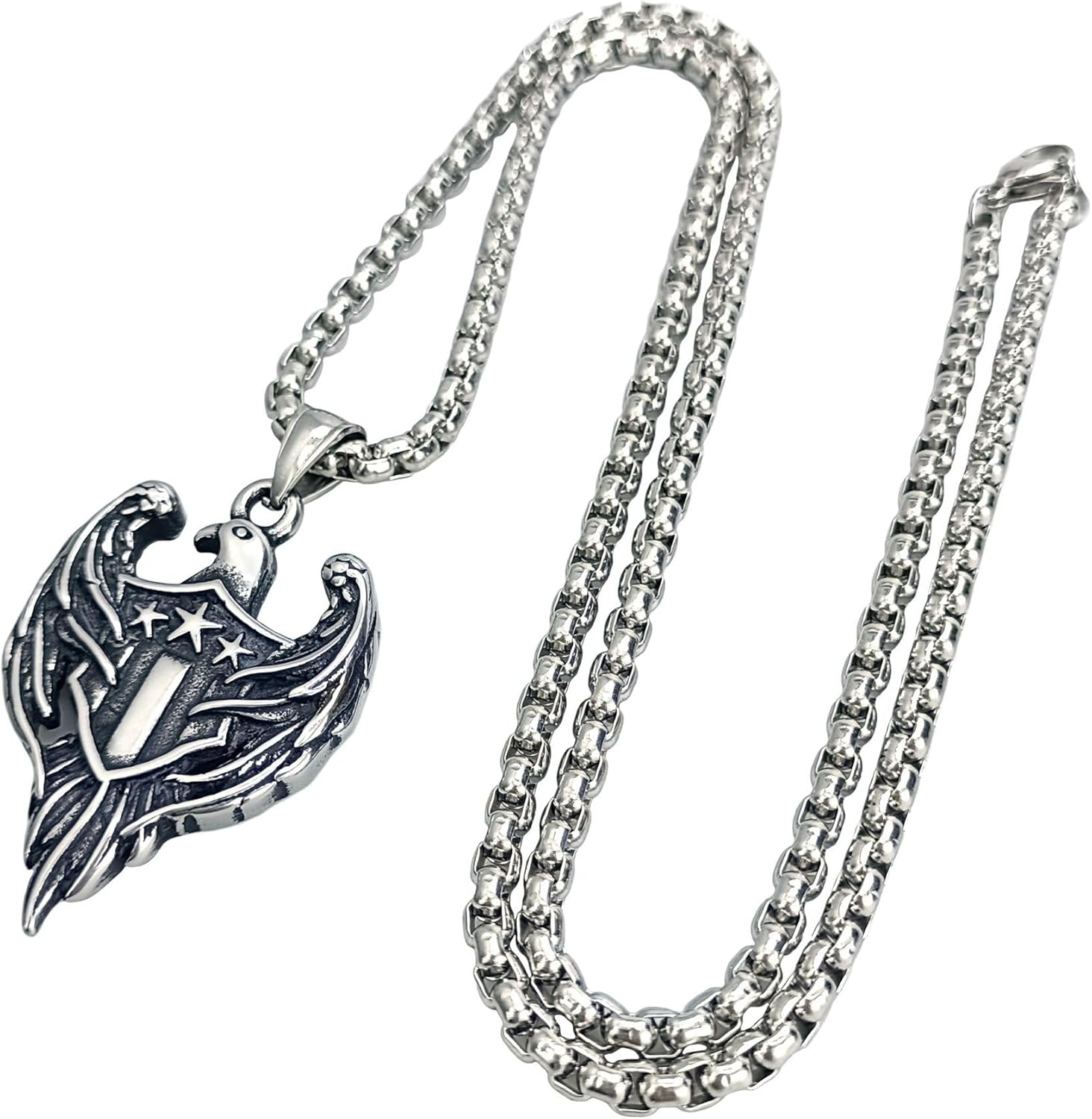 Eagle Pendant Necklace for Men - Stainless Steel Viking Patriotic Jewelry, Bald Eagle Head Shield Charm American Flag Gift​ - Image 3