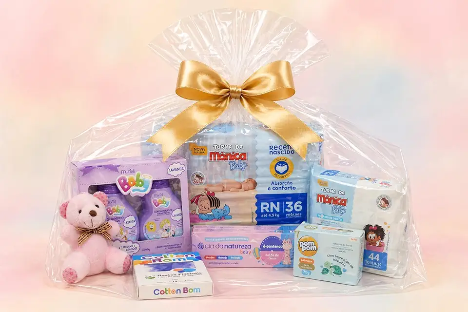 Kit Presente Chá de Bebê Fralda e Lenço Umedecido com Mimo
