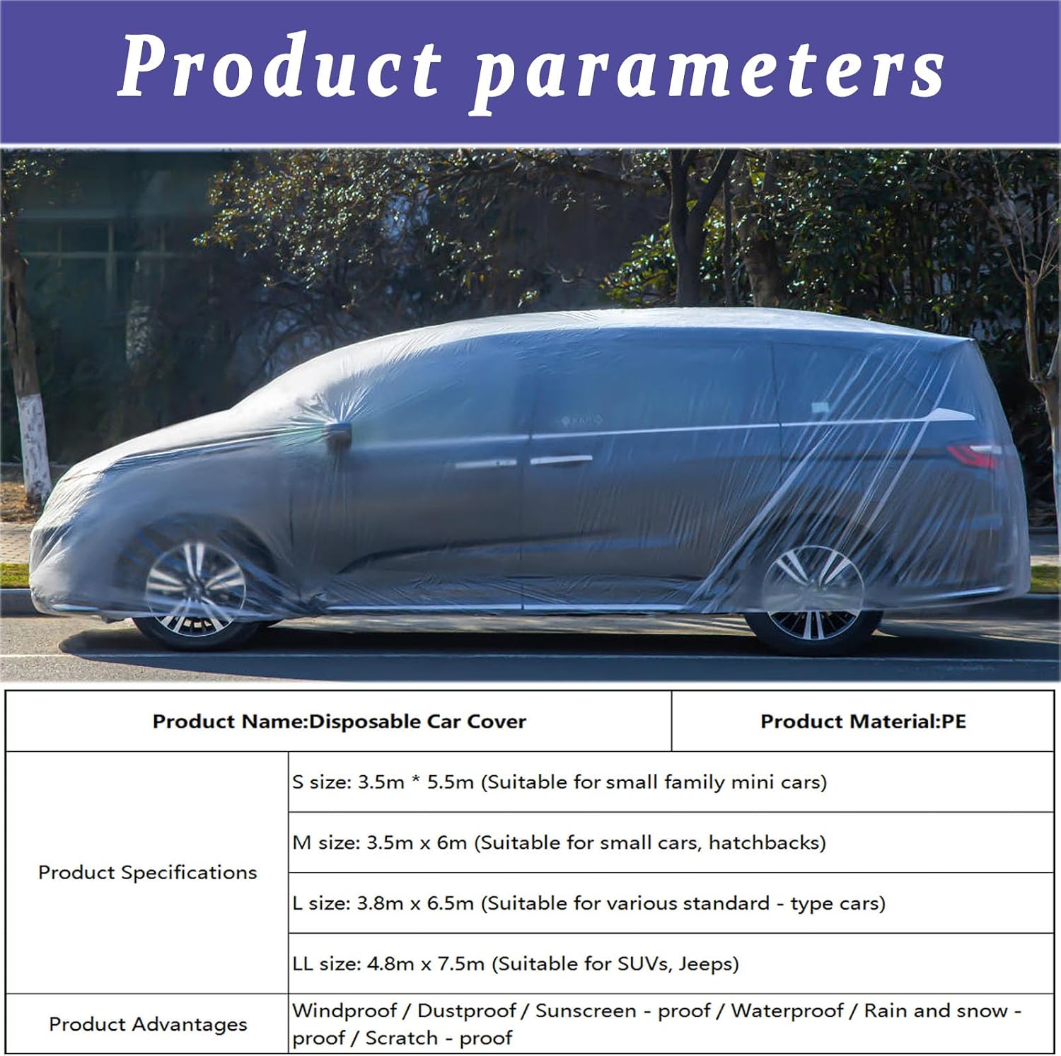 Plastic Car Cover 2 Packs,Disposable Car Covers for Automobiles,Retractable Clear Dust Cover (S:18 x11ft)