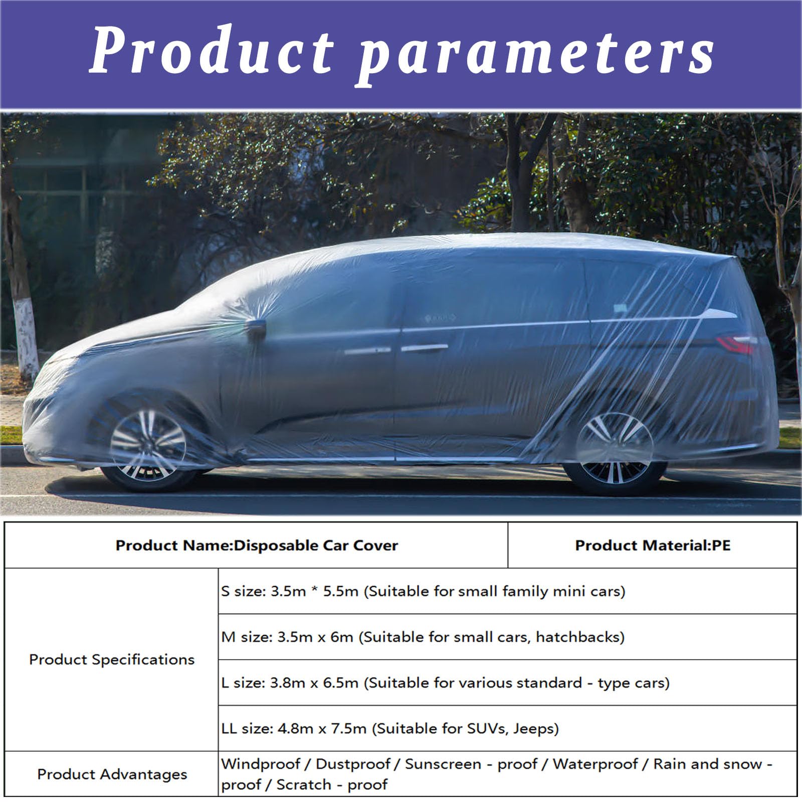 Plastic Car Cover 2 Packs Disposable Car Covers for Automobiles Retractable Clear Dust Cover S 18 x11ft — view 2