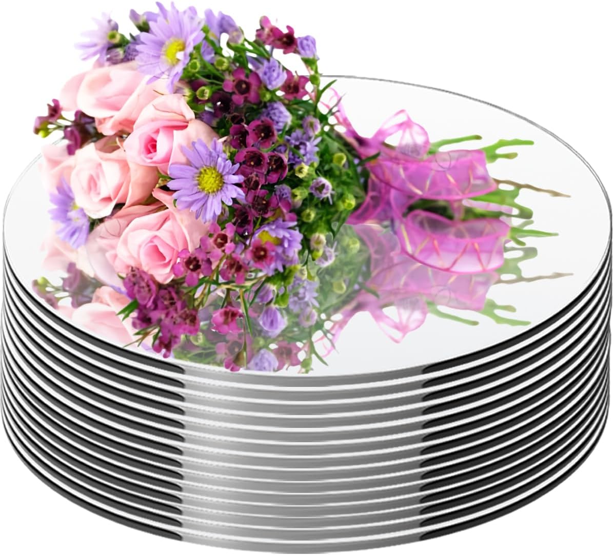 19 Pack Round Mirrors for Table Centerpieces, Non Glass Wall Mount Mirrors Circle Mirror Candle Tray Mirror Plates for Wedding Birthday Valentine Christmas Table Home Wall Decor (10inch/25cm)
