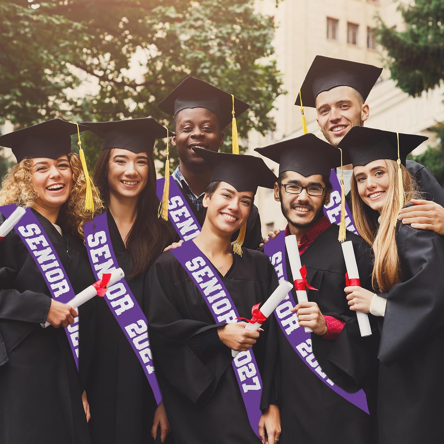8 Pcs Purple Senior 2027 Sashes with Silver Glitter Letters | Senior Sash Class of 2027, Graduation Celebration Cheer Sash, Class Competition Sashes, Graduation Party Supplies, Favors