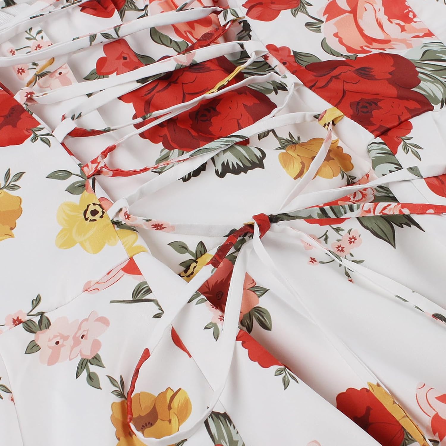 Women Floral Corset Dress, Boho Summer Spaghetti Straps Square Neck Casual Midi Dress Flowy Slit Bustier Dresses - Image 5