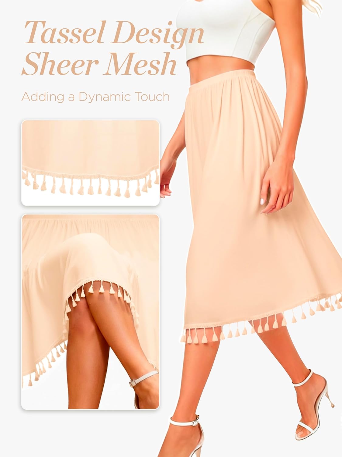 Half Slip for Under Dresses - Long Underskirt with Unique Tassel Slips for Women Under Dress - Image 4