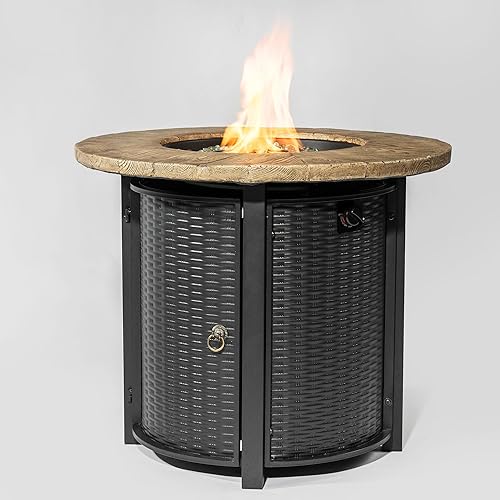 Miniatura 67 de Mesa para fogata de propano de 28 pulgadas, mesa de fuego de 50,000 BTU con tapa de acero, patas grandes, rocas de laval, pozo de fuego seguro
