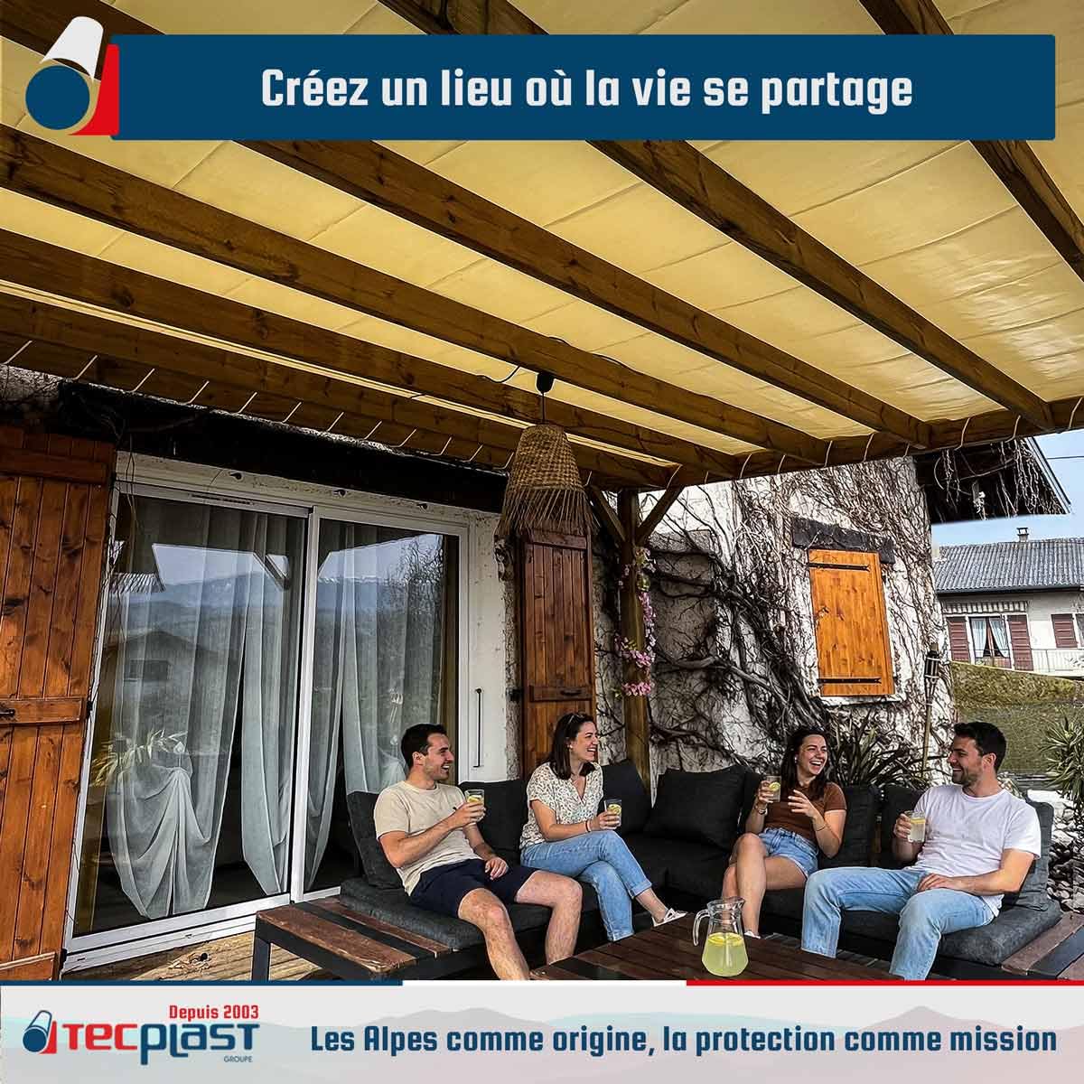 TECPLAST Toile Pergola Ivoire 3x4 m XP640PR - Garantie 10 Ans - Bâche Pergola ou Tonnelle étanche en PVC - Made in France