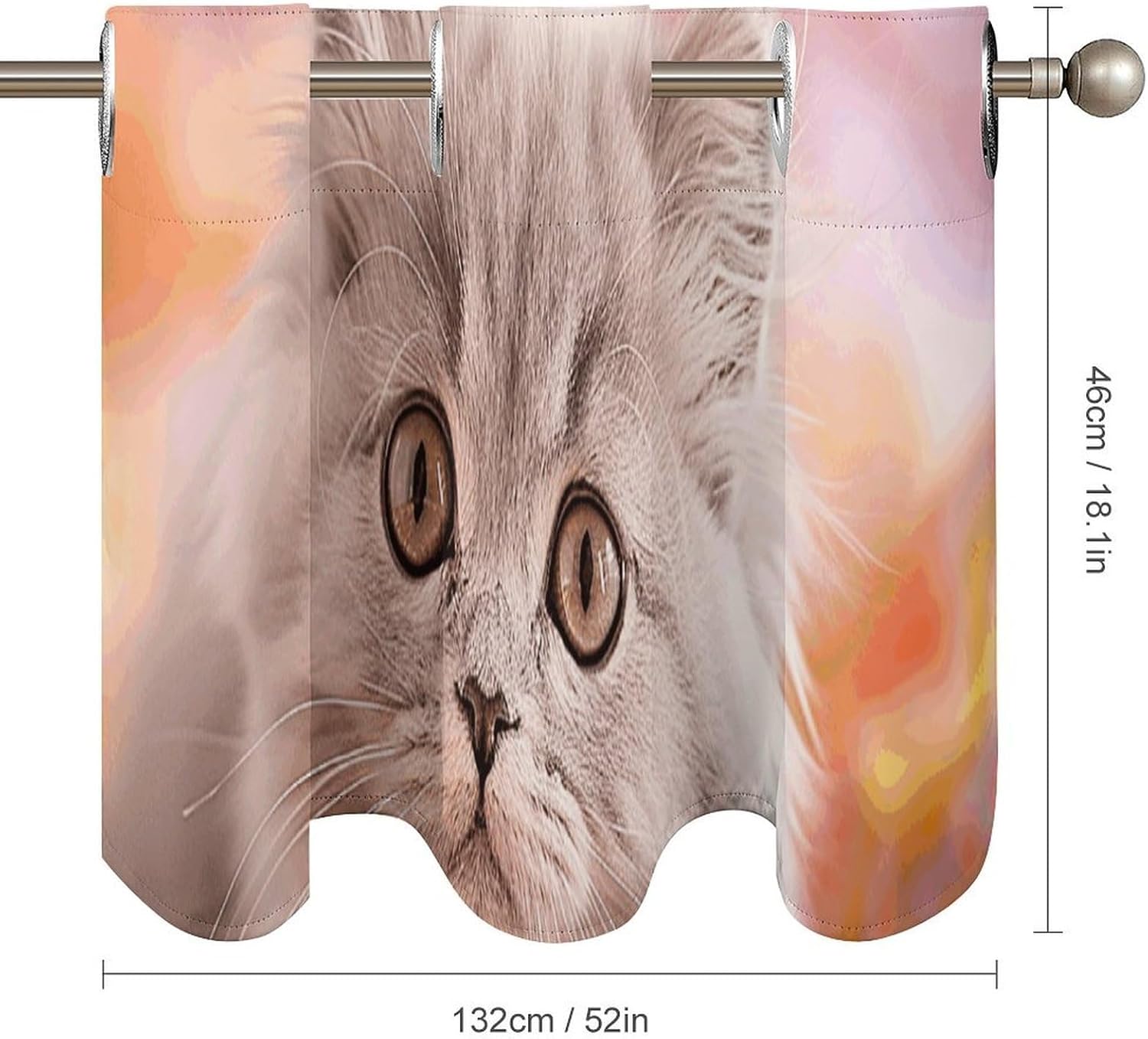 Light Gray Cat Valance for Windows, 2 Pack Kitchen Curtains Modern Home Decor, Soft Blackout Window Curtains for Living Room & Bedroom, 18 X 52 Inch