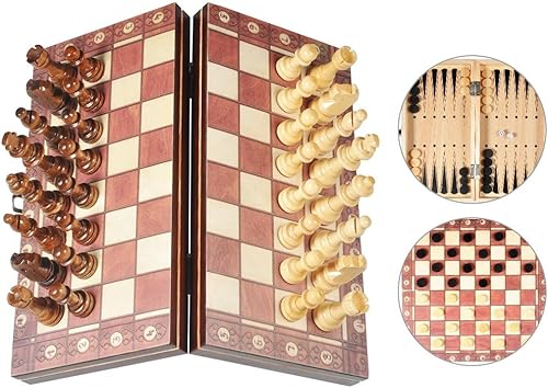 Miniatura 9 de Juego de ajedrez magnético de madera plegable de ajedrez y damas, juego de mesa, juguetes educativos para niños y adultos