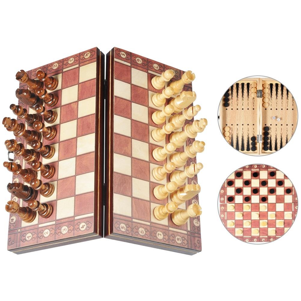 Jeu D'Échecs 3 En 1 Magnétique - Échiquier Pliable 25x25 Cm Avec Dames Et Backgammon - Voyage