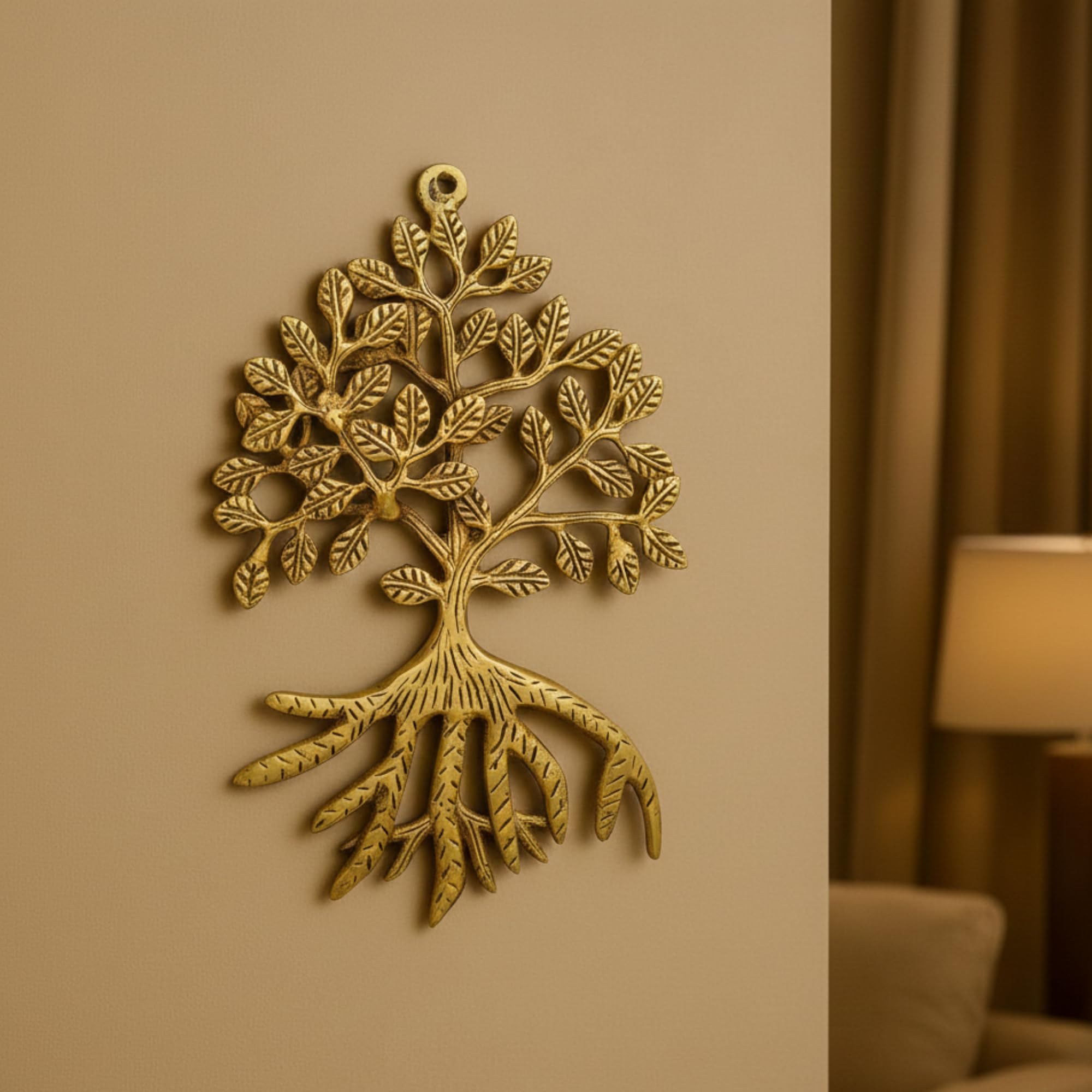 Pure Brass Kalpavriksha Tree Wall Hanging | Antique Gold Tree of Life Showpiece (9 Inch) for Home & Temple Decor, Vastu & Feng Shui Good Luck Gift-image-16