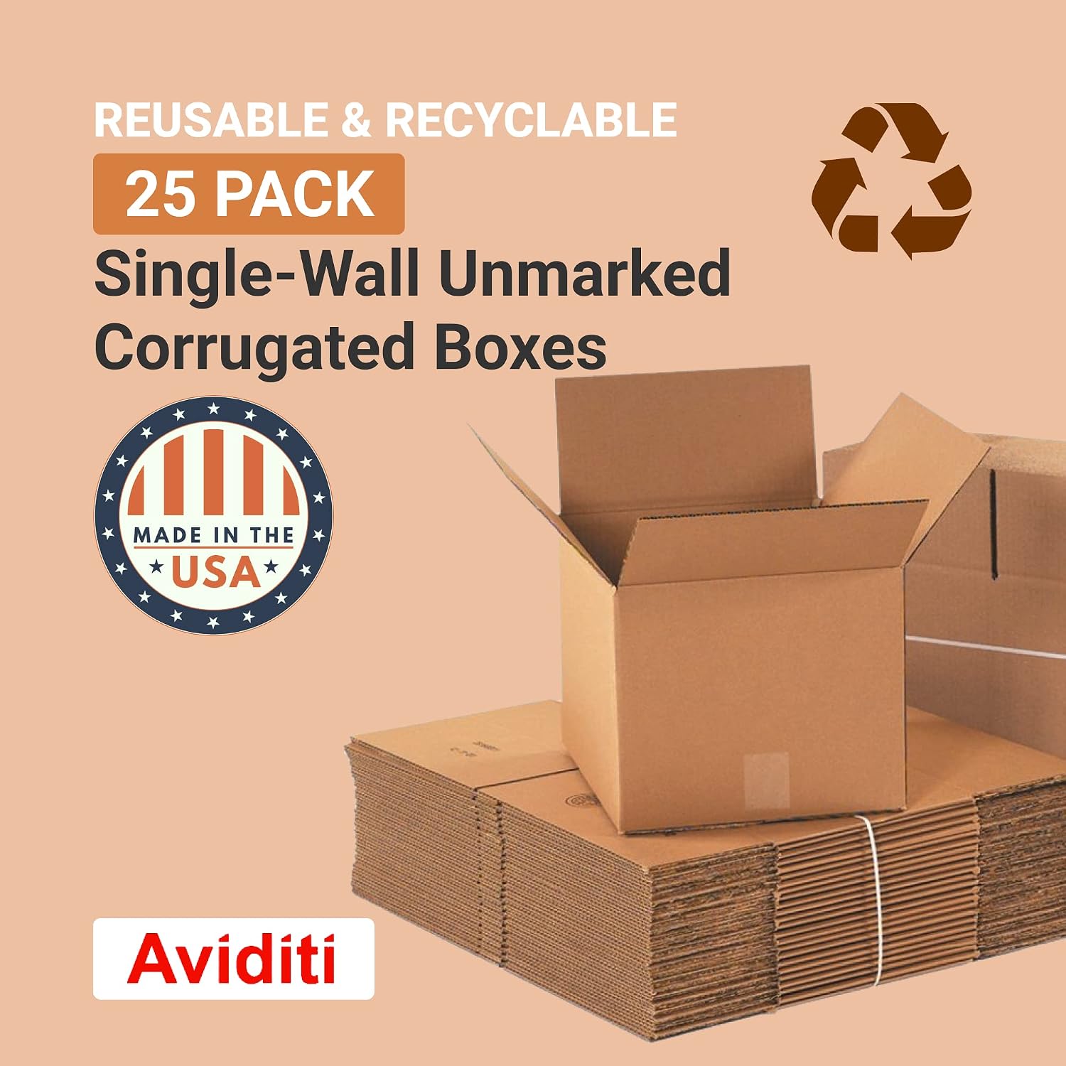 AVIDITI 14 x 10 x 10 Corrugated Cardboard Boxes, Medium 14"L x 10"W x 10"H & Shipping Boxes Small 12"L x 12"W x 12"H, 25-Pack | Corrugated Cardboard Box for Packing, Moving