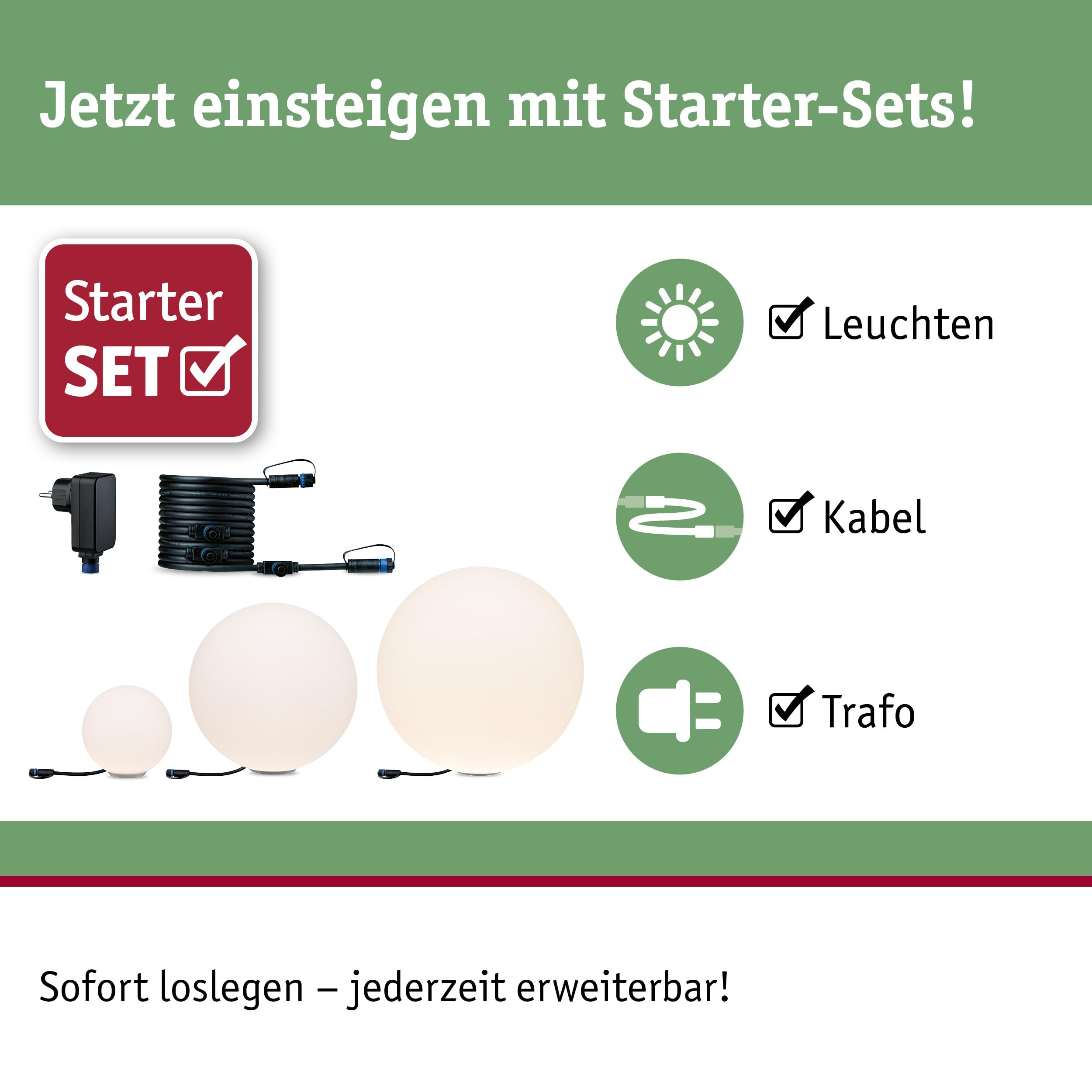 Paulmann 5289 Set Plug & Shine LED Lichtobjekt Globe Plug & Shine Lichtobjekte Set IP44 3000K 6,5W 21VA Weiß