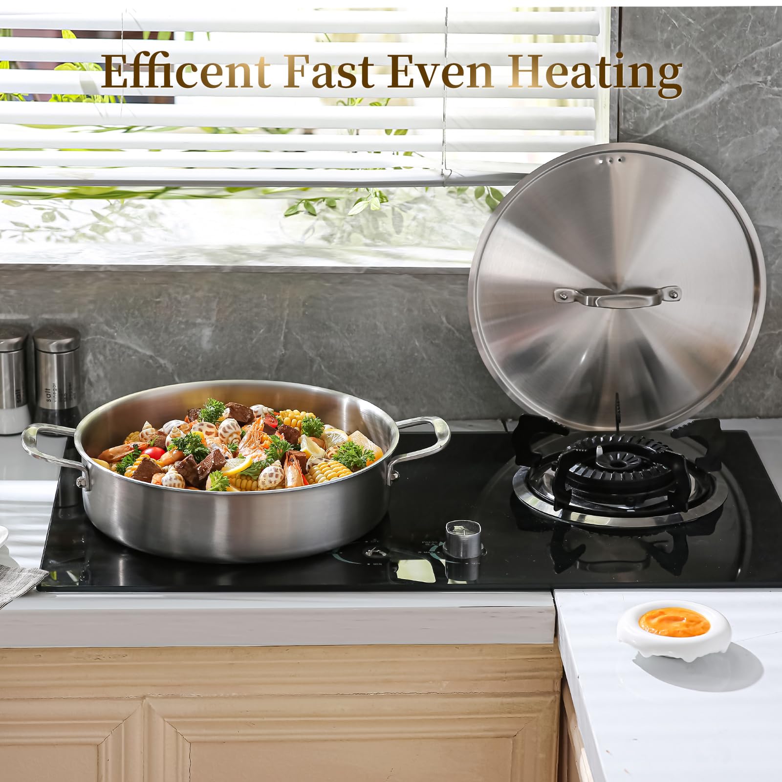 DELARLO 8 Quart Stainless Steel Braiser Pan -5