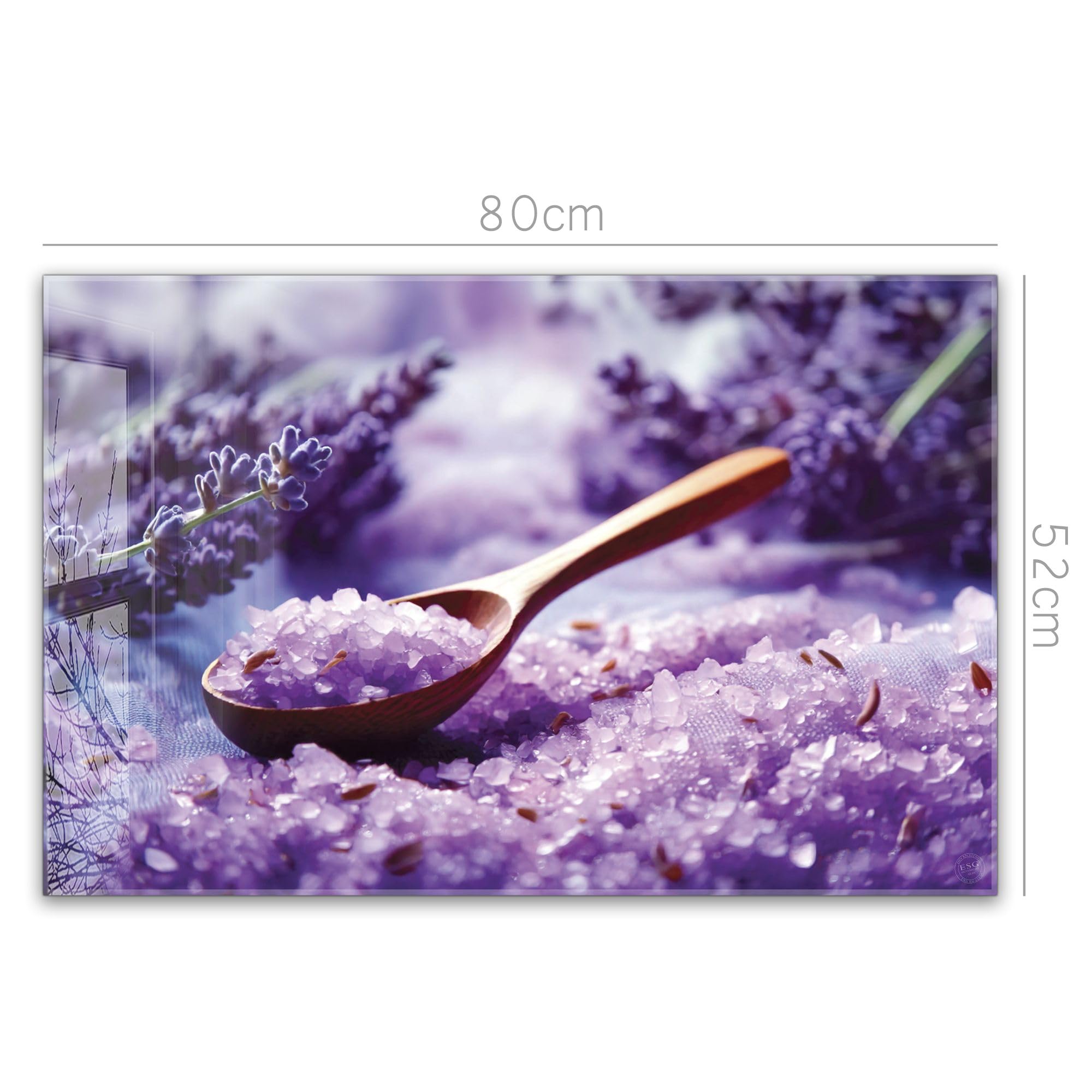 Herdabdeckplatte 80x52 cm einteilig aus 4mm ESG Glas | Lavendel Salzkristalle violett Kristalle, Badesalz, Bad & Spa | Herd Abdeckung Abdeckplatte Induktion Schneidebrett Glasplatte für Ceranfeld