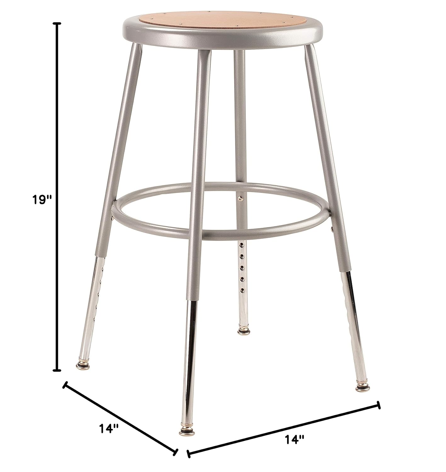 (5 Pack) National Public Seating 19"-27" Adjustable Height Heavy Duty Steel Stool, Grey, 6218H-CN