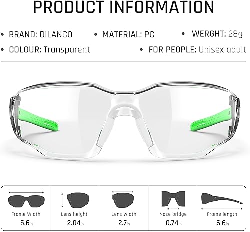 Miniatura 3 de DILANCO Anteojos de seguridad transparentes ANSI Z87, almohadilla ajustable para la nariz, antivaho y arañazos con empuñaduras de goma