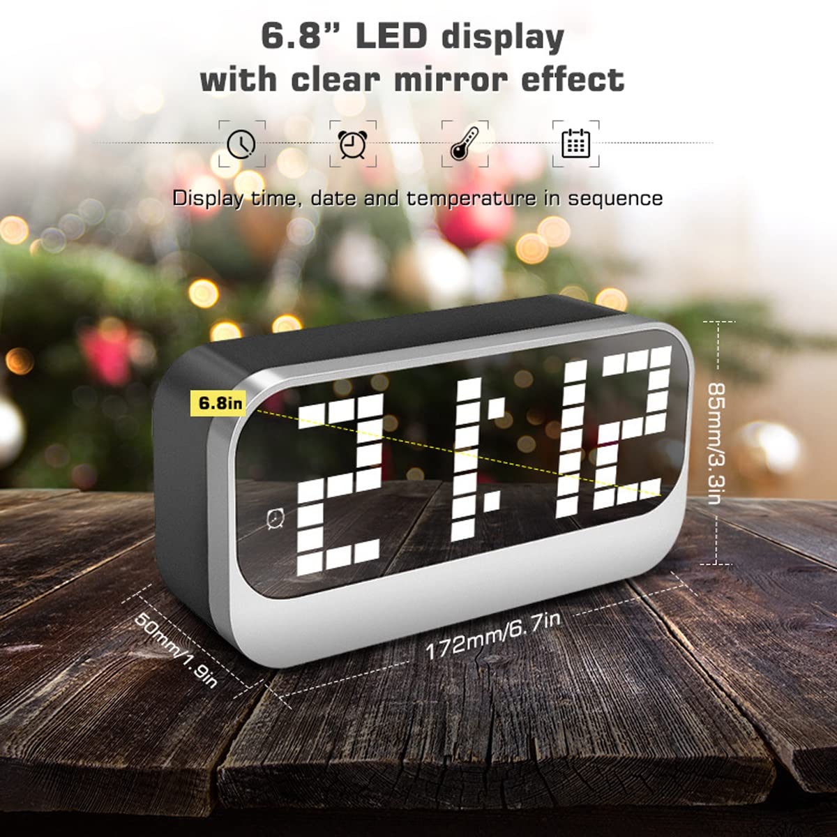 Despertador, Despertadores digitales, reloj electrónico con espejo LED