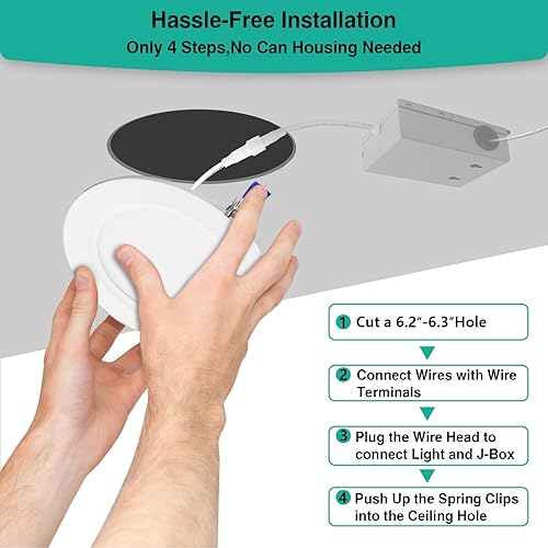 Miniatura 5 de HiBay Paquete de 4 luces LED empotrables de techo de 6 pulgadas, 1800 lm, 16 W  200 W, 5CCT 5000 K4000 K3500 K3000 K2700 K seleccionables,