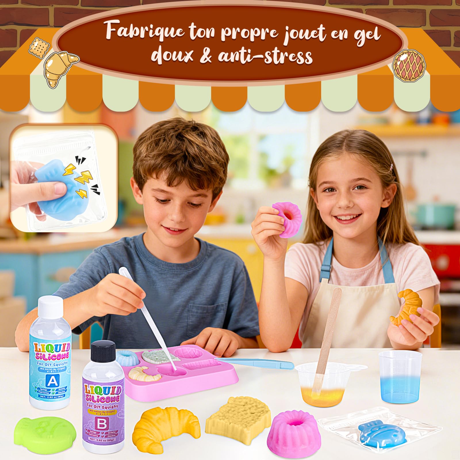 Activité Manuelle Enfant - 3 en 1 Book Nook, Fabrique à Squishy avec Silicone Liquide, maquette en bois maison miniature a construire, Cadeau Jouet Fille Enfant 6 7 8 9 10 11 12 ans