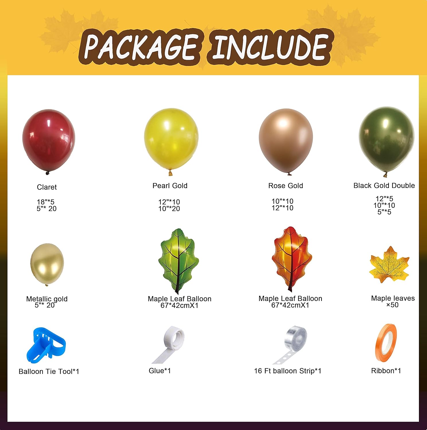 Bonropin 171個 秋用バルーン ガーランド アーチキット ゴールドクラレット 2層メープルリーフバルーン 人工カエデの葉