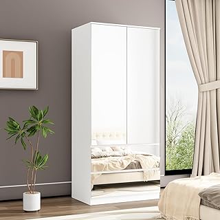 30+ Light Bedroom Ideas For Airy Open Spaces 149 FUFU&GAGA Wardrobe with Mirror Doors, White Bedroom Armoire with 2 Drawe...
