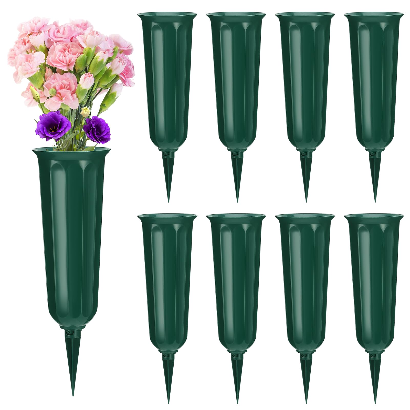 8pcs Cemetery Vases for Grave - Memorial Plastic Flower Holders, Floral Cone Vases for Patriotic Memorial Veterans Cemetery Decorations Grave Accessories