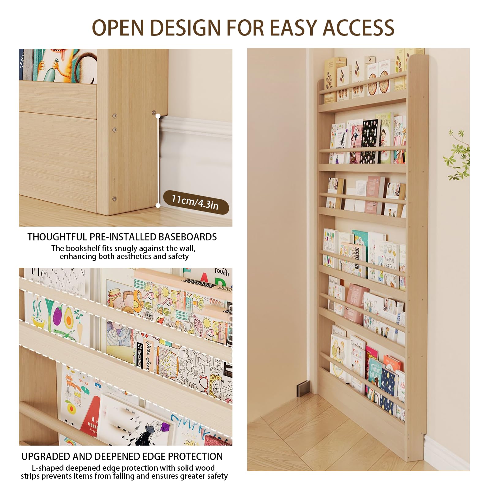 Libreria Stretta Dietro la Porta Libreria in Legno di Piccole Dimensioni a Forma di L con Bordo Approfondito Dotata di Battiscopa Adatta per Essere Posizionata Dietro le Porte o negli Ingre 5F 27.5in