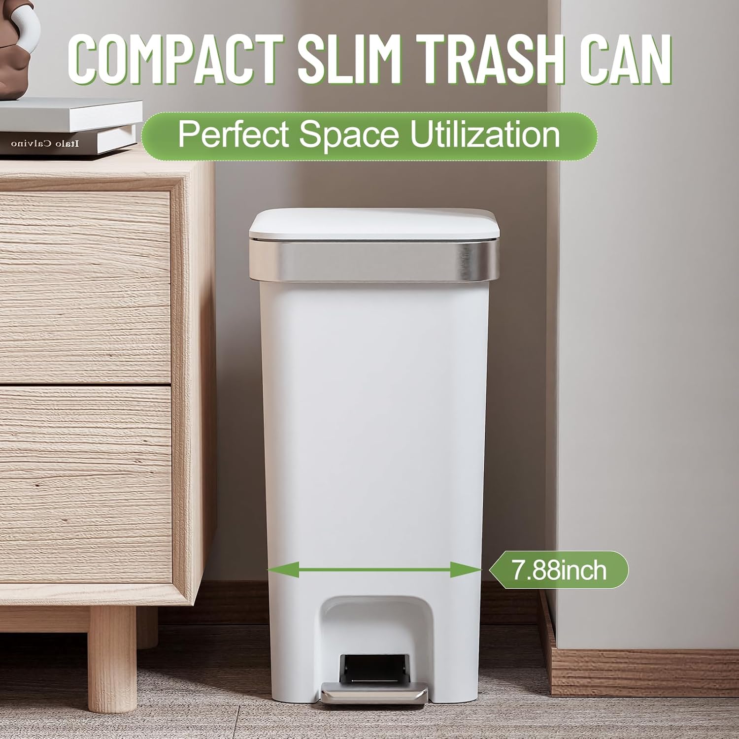 2 Pack Bathroom Garbage Can with Lid, 2.6 Gallon /10 Liter Small Trash can, Press Top Bin & Step Metal Pedal Trash Bin, Mini Waste Basket for Bedroom, Home Office, Toilet, Dorm (Grayish-White)