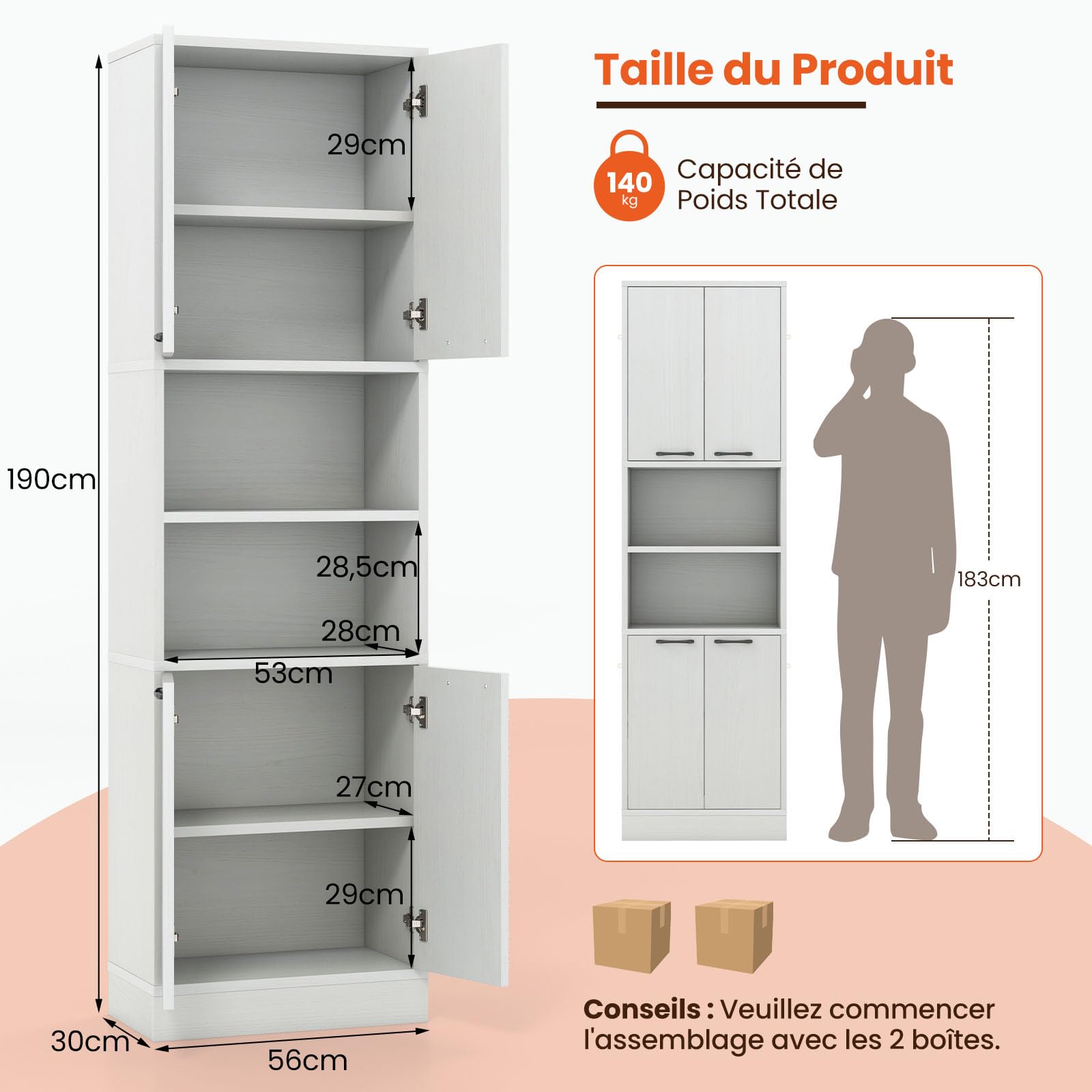 COSTWAY Badkamerkast, bijzetkast, dressoir met dubbele deur en