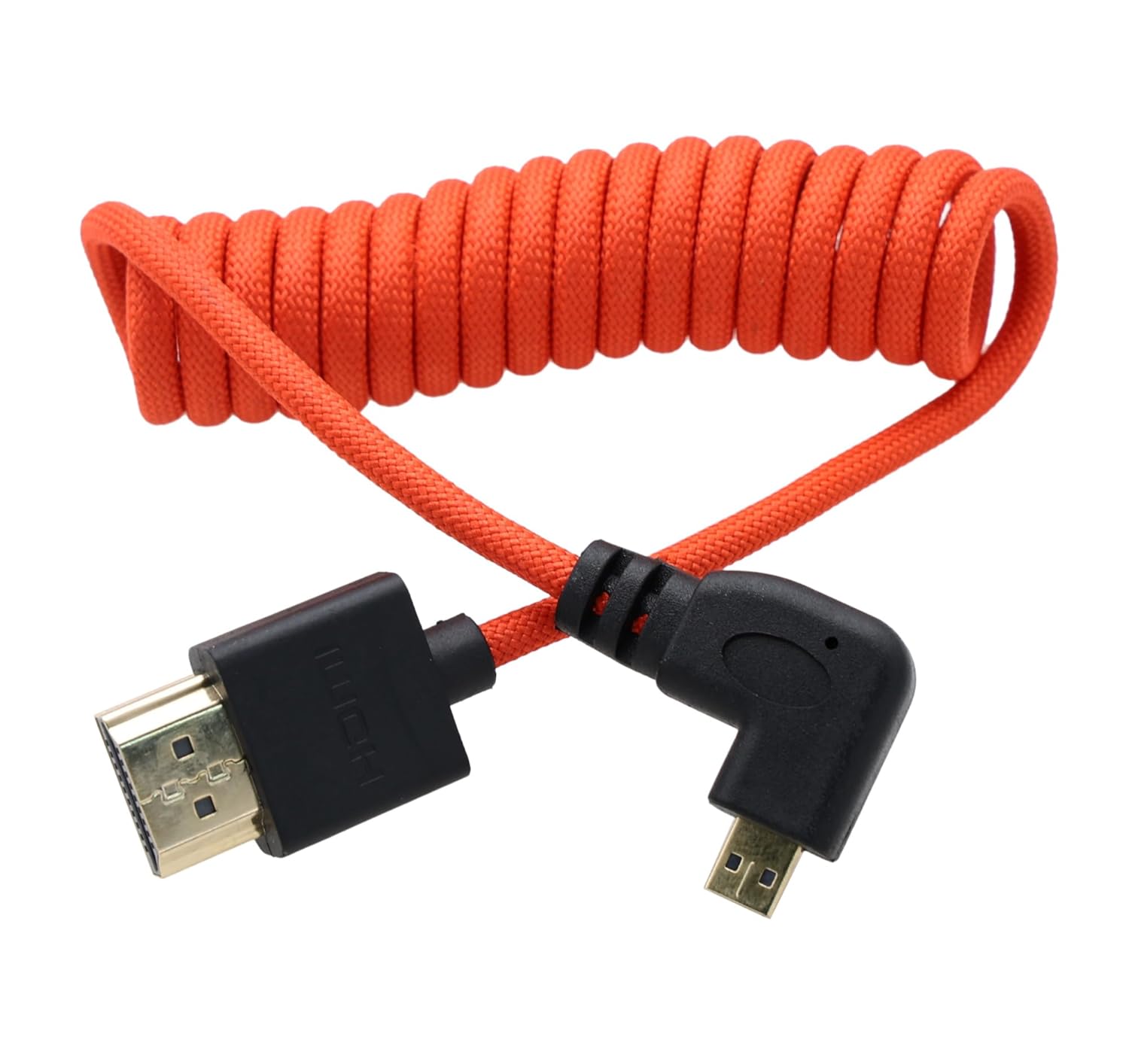 Right Angle Micro-HDMI to HDMI 4K60 8K ProRes RAW Cable for ATOMOS Ninja V Ultra Monitor, Sony ZV-E1 A7C2 A6700, Canon R6II R5 R3, Lumix S5 S9 G100, Fujifilm X-T50, Red Braided Coiled 30cm