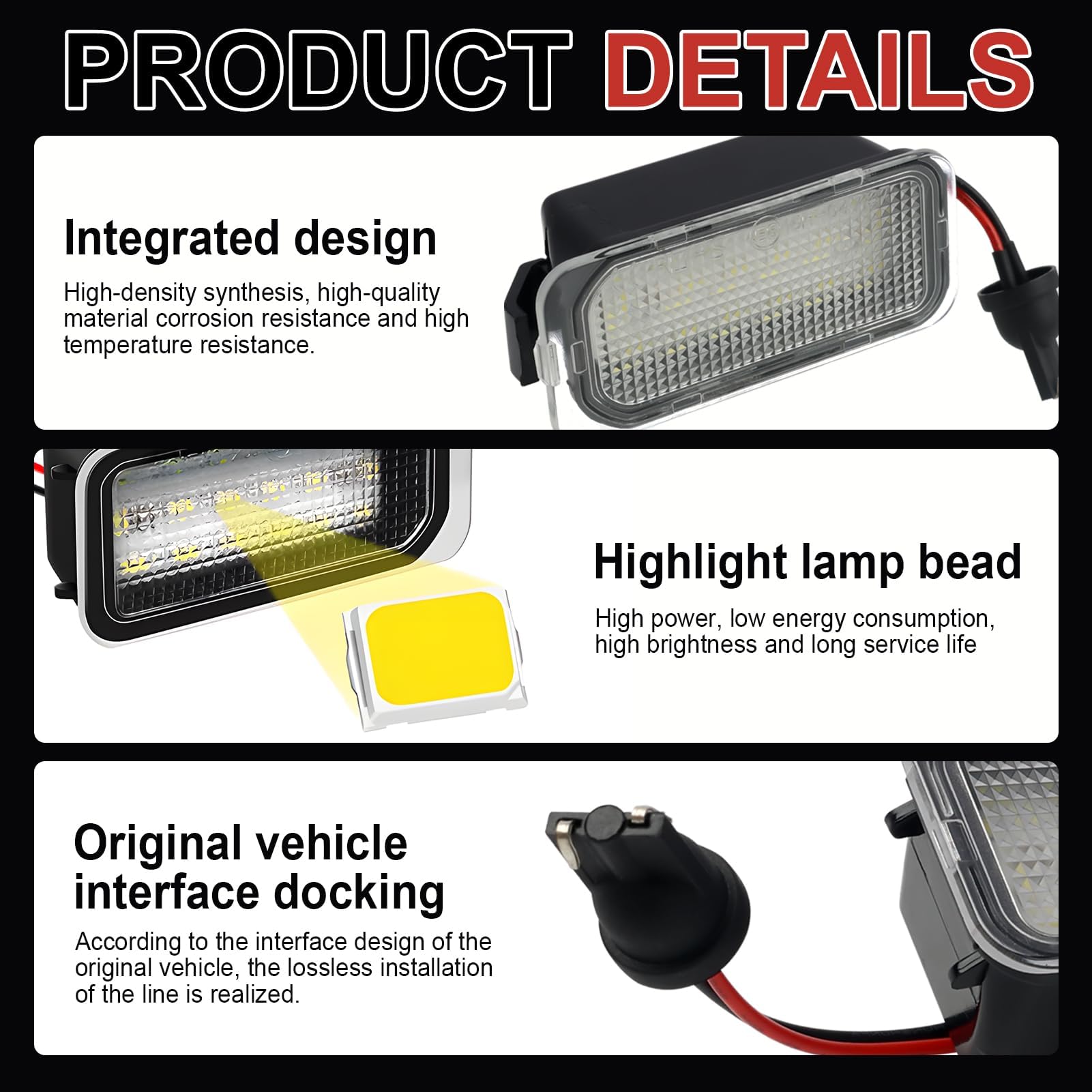Lot 2 Feux LED Plaque Immatriculation - Lumière Blanche Xenon Pour Ford Fiesta, Focus, Mondeo, Kuga, Galaxy, Jaguar XJ