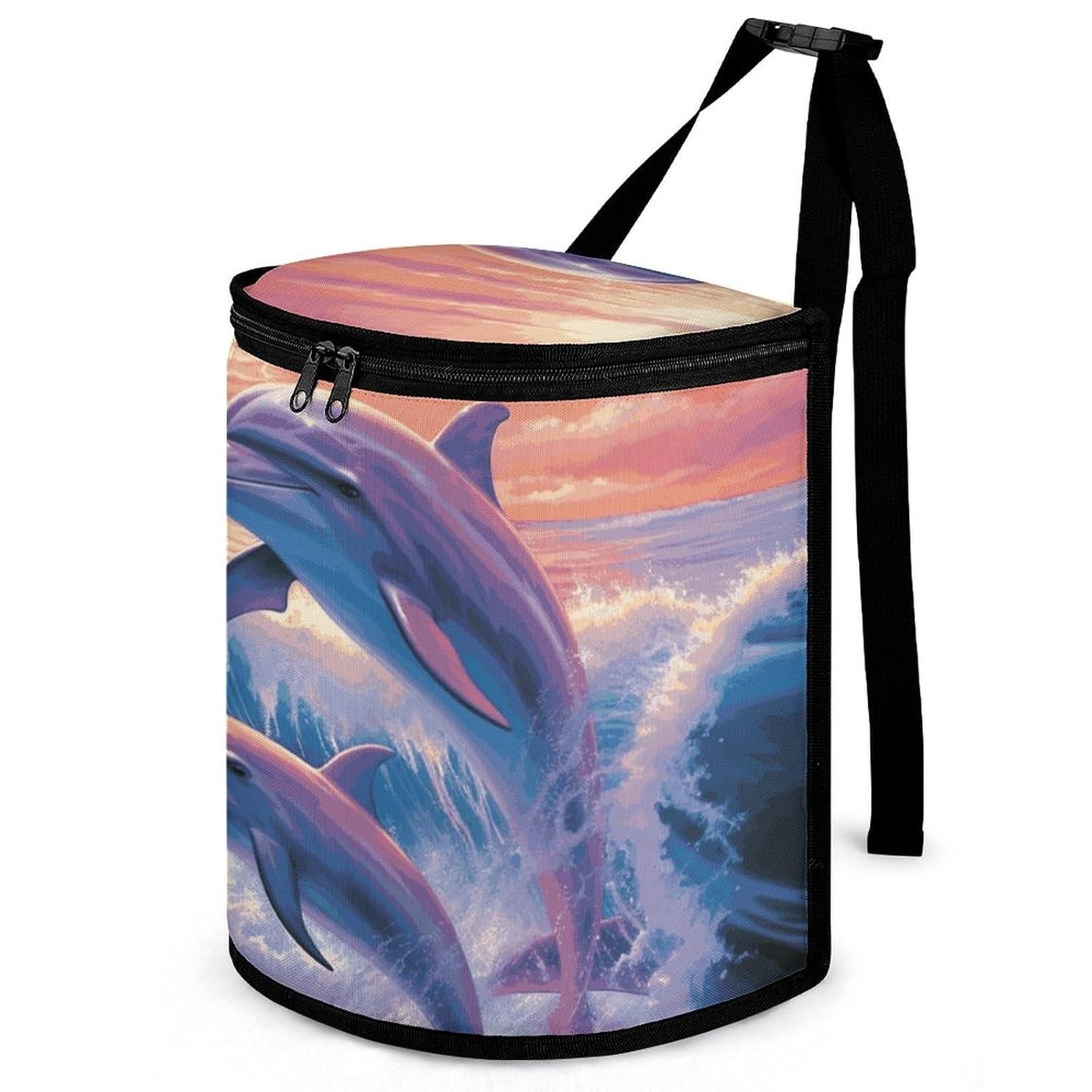 MUSM Leakproof Car Trash Can 2.5 Gallon, Durable Automotive Garbage Bag with Waterproof Liner, Dolphins Art Trash Bag for Car, Truck, RV & Bathroom
