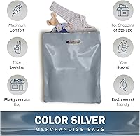 Vista 4 de Silver Merchandise - Bolsas de plástico para compras, paquete de 100 unidades de 12 x 18 pulgadas con 2 mil de grosor, asas troqueladas, perfectas
