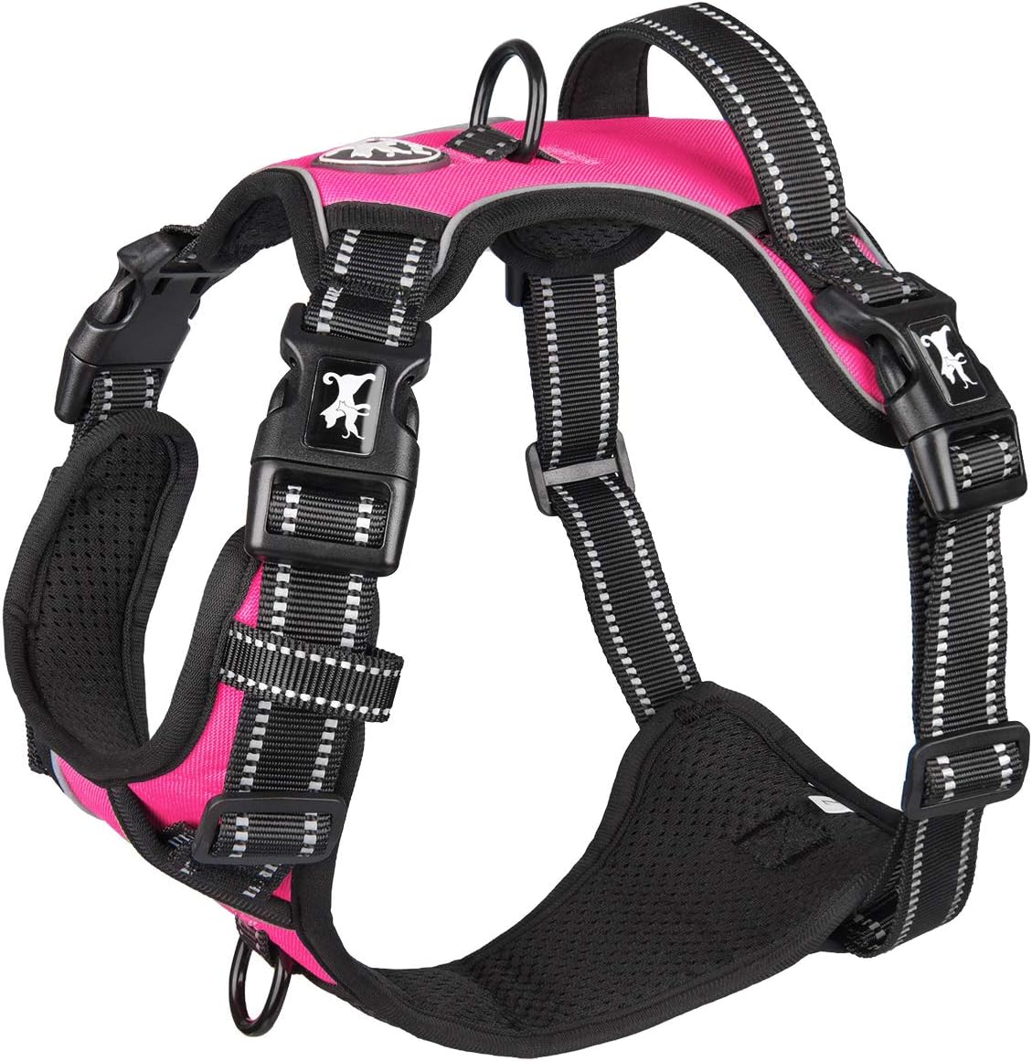 PoyPet 2019 Upgraded No Pull Dog Harness with 4 Snap Buckles, Reflective with Front & Back 2 Leash Hooks and an Easy Control Handle [NO Need Go Over Dog’s Head] (Pink,M) : Pet Supplies