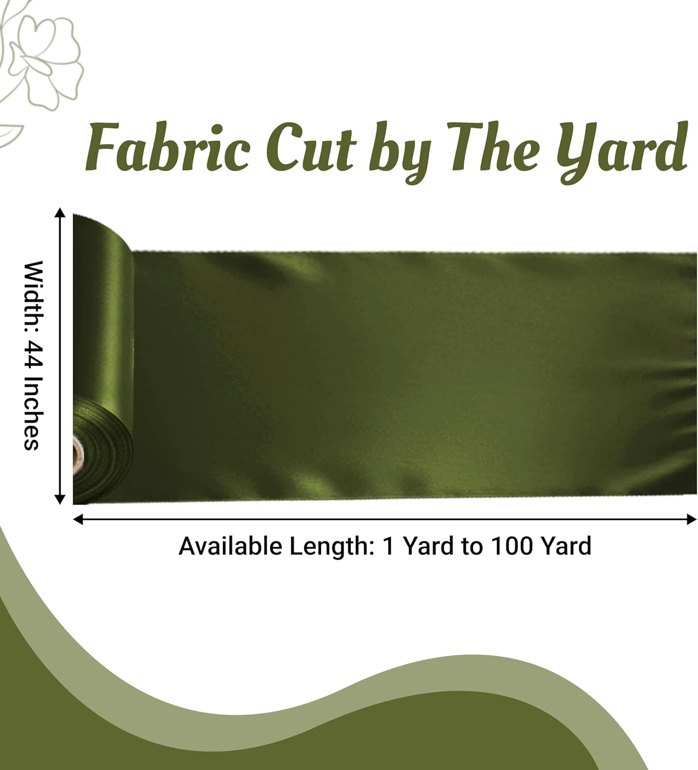 VDS Olive Satin Fabric, 5 Yards Continuous, 45” Wide, Wedding Party Decoration Charmeuse Silky Sateen Bridal Dress DIY Crafts Fashion Scarf Costumes Lining Sewing Backdrop Arch Cloth