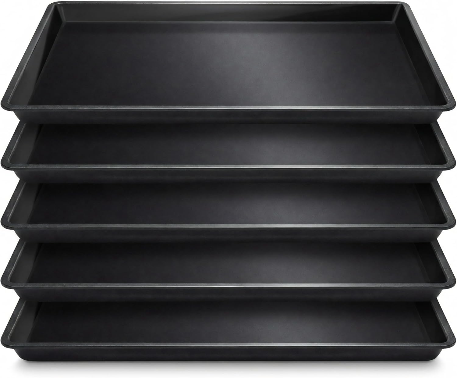 Fast Food Cafeteria Trays 14.7"x10.7", Industrial & Commercial Plastic Reusable Black Food Serving Trays for Kitchen, Restaurant, Catering, Christmas Parties & Events, Set of 5