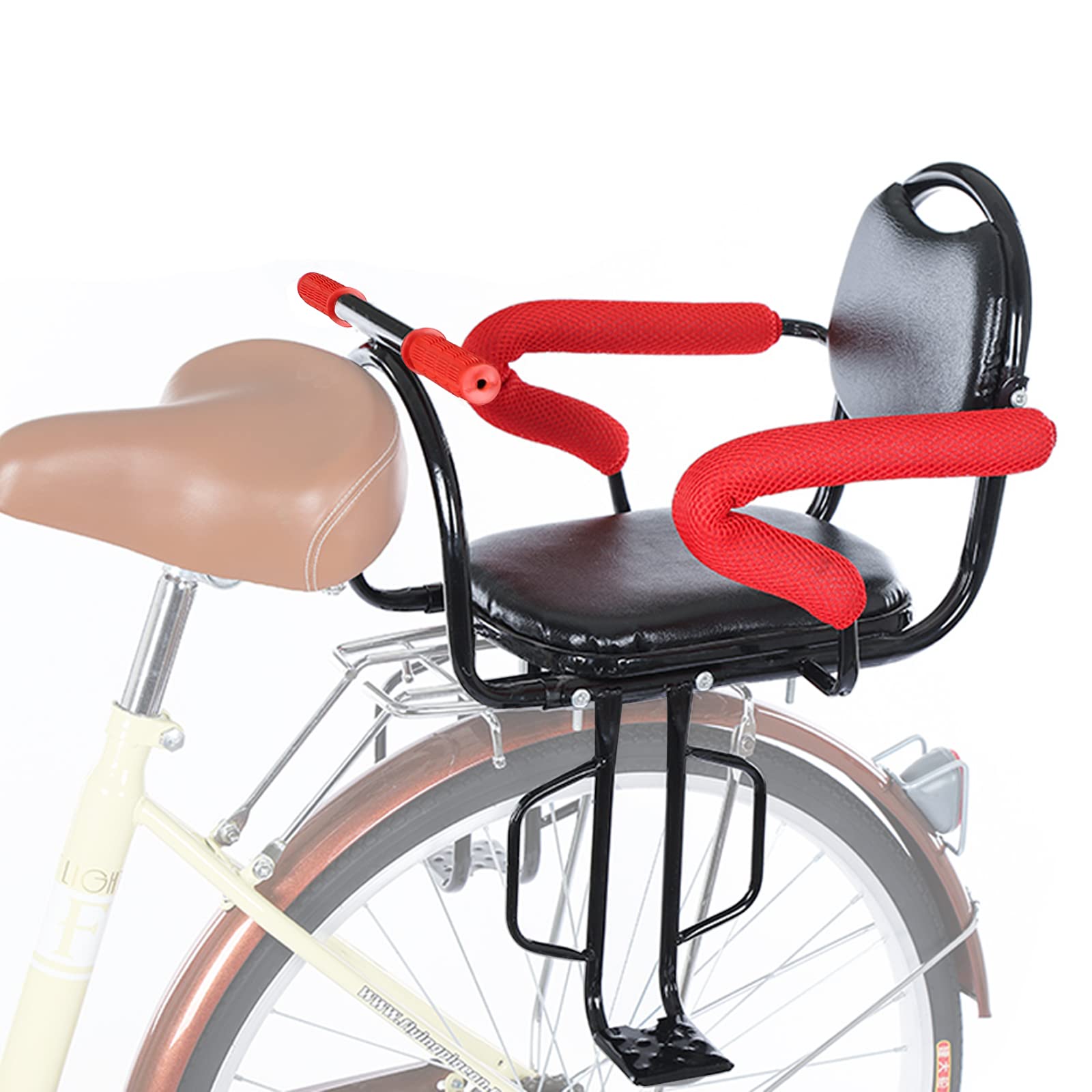 MENAYODA Siedzisko tylne dla dziecięcych rowerów, tylne siedzisko dziecięce na rower, zewnętrzne siedziska dziecięce na rower z antypoślizgowymi podłokietnikami/podkładkami pod pedały/poduszkami