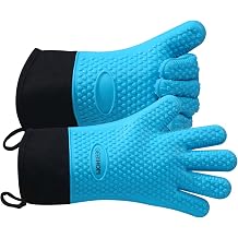 GEEKHOM BBQ Gloves Heat Resistant Oven Mitts - Silicone Grilling Gloves with 13.7" Arm Protection - Waterproof Pot Holder Non-Slip for Men & Women, Kitchen Outdoor Cooking, Baking, Camping, Blue