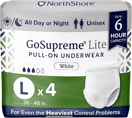 NorthShore GoSupreme Lite - Ropa interior para incontinencia, estilo pullup de 6 horas, mediana, bolsa de 14 unidades, blanco, 30-40 pulgadas,