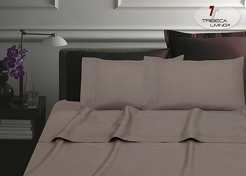 Miniatura 7 de Tribeca Living Juego de sábanas tamaño Queen, de percal de algodón liso y liso, juego de sábanas y fundas de almohada, bolsillo extra profundo, 300